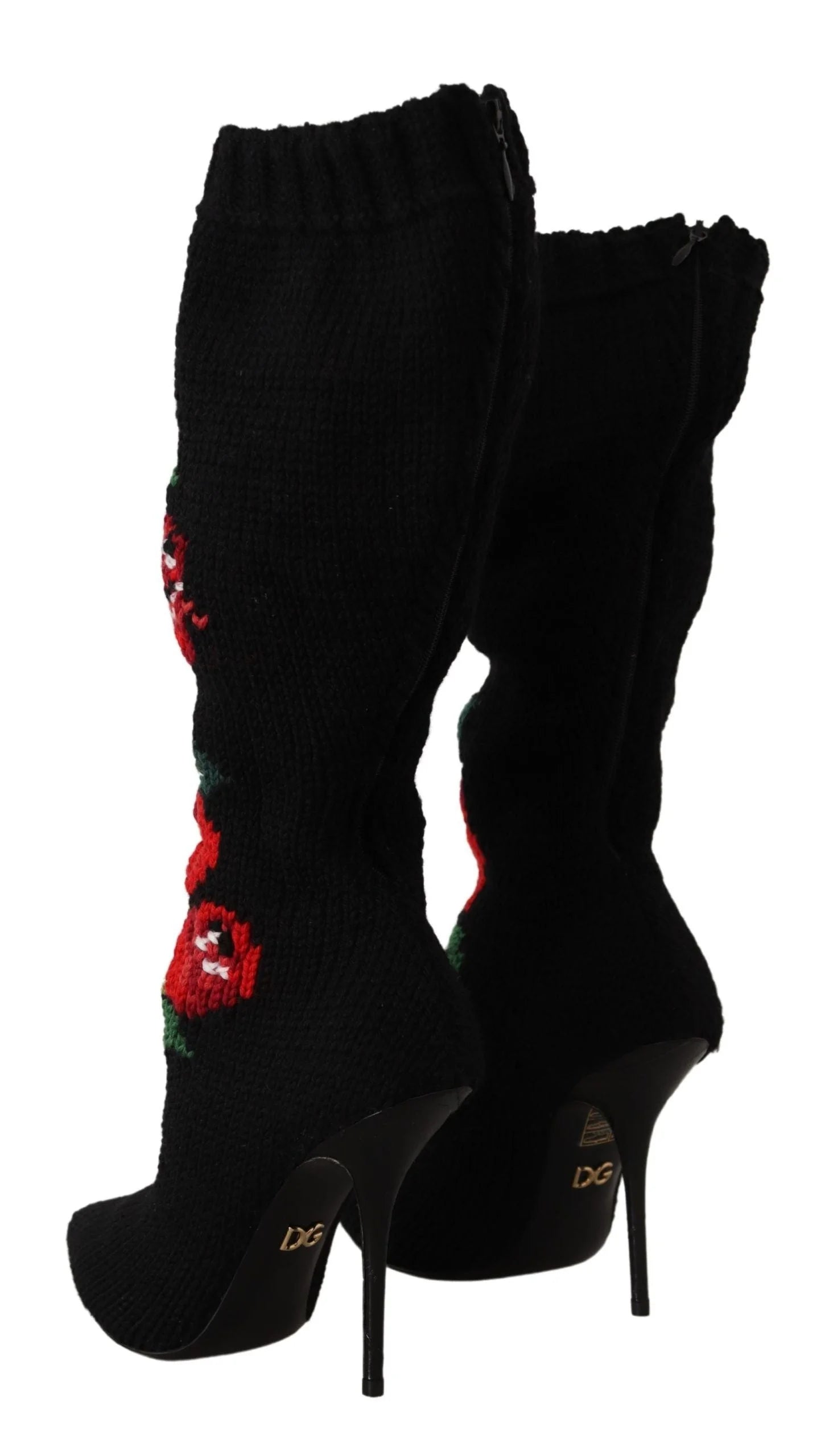 Dolce & Gabbana Black Stretch Socks Red Roses Booties Shoes - Boots