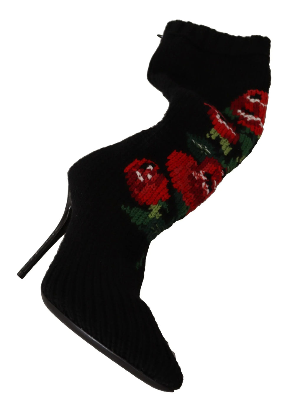 Dolce & Gabbana Black Stretch Socks Red Roses Booties Shoes - Boots