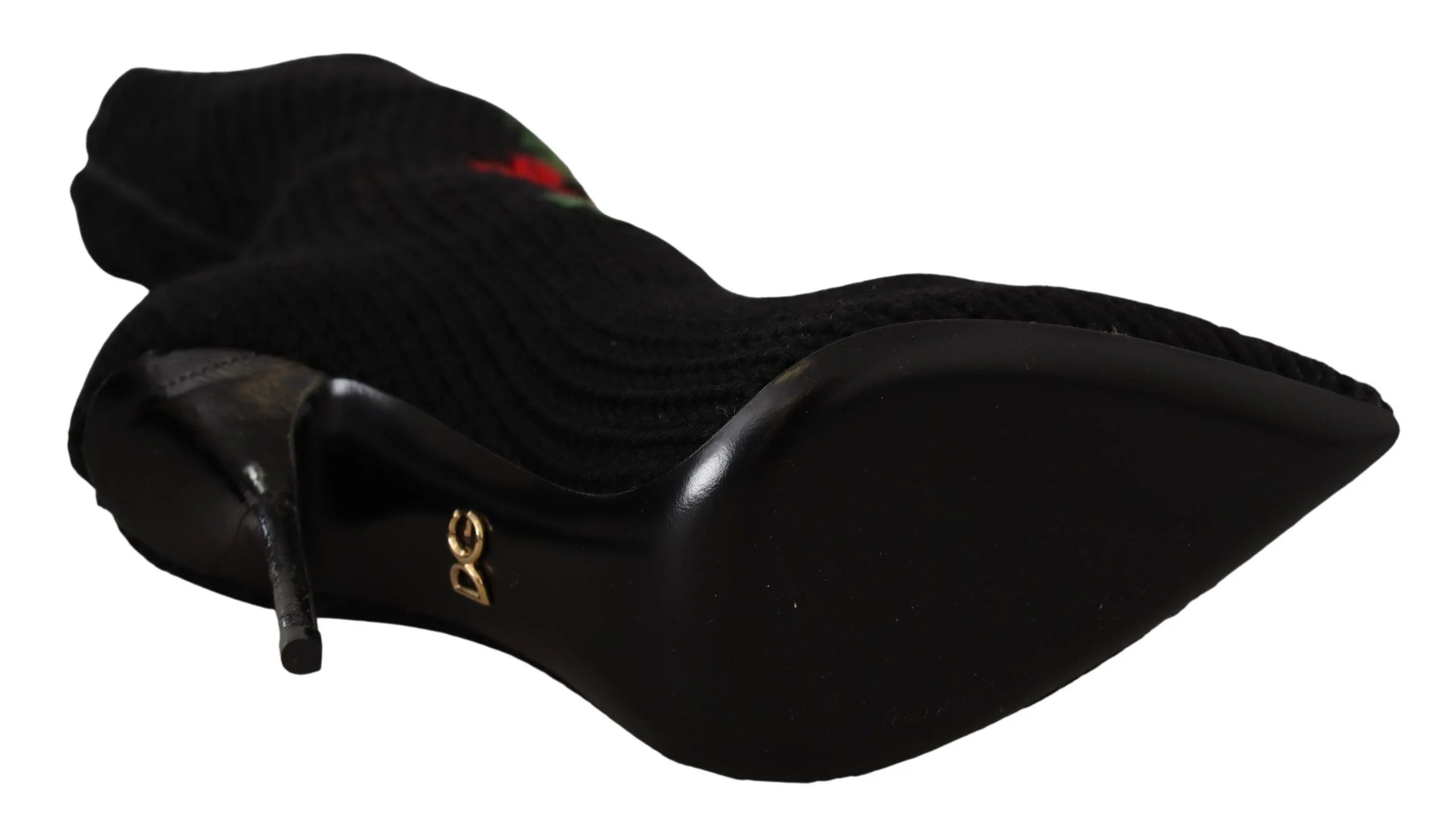 Dolce & Gabbana Black Stretch Socks Red Roses Booties Shoes - Boots