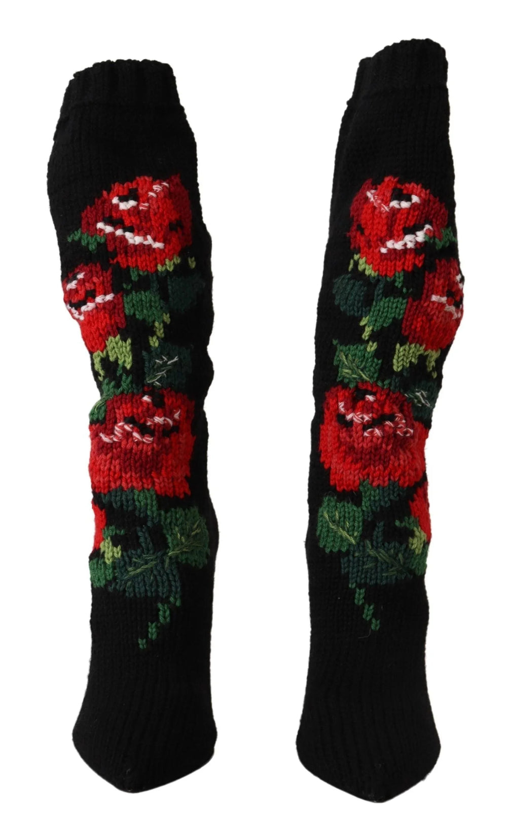 Dolce & Gabbana Black Stretch Socks Red Roses Booties Shoes - Boots