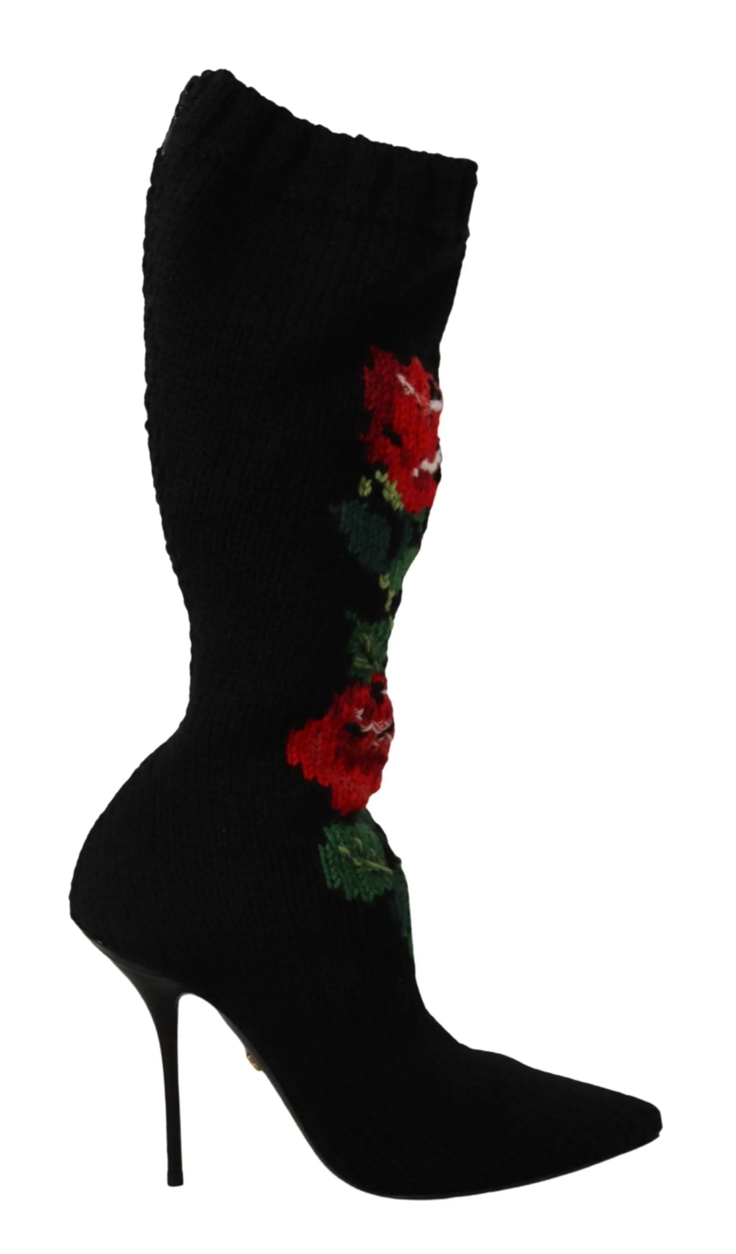 Dolce & Gabbana Black Stretch Socks Red Roses Booties Shoes - Boots