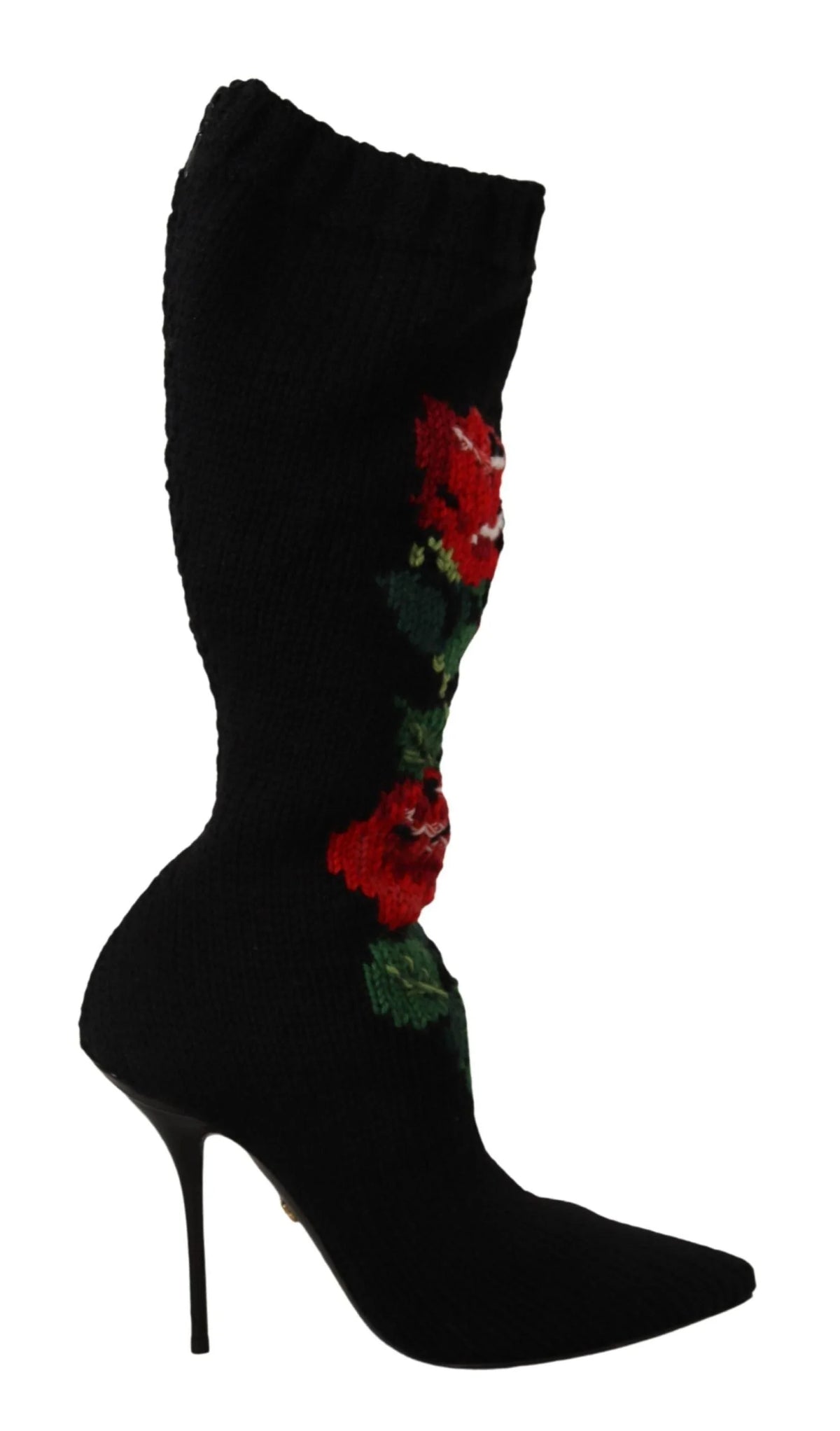 Dolce & Gabbana Black Stretch Socks Red Roses Booties Shoes - Boots