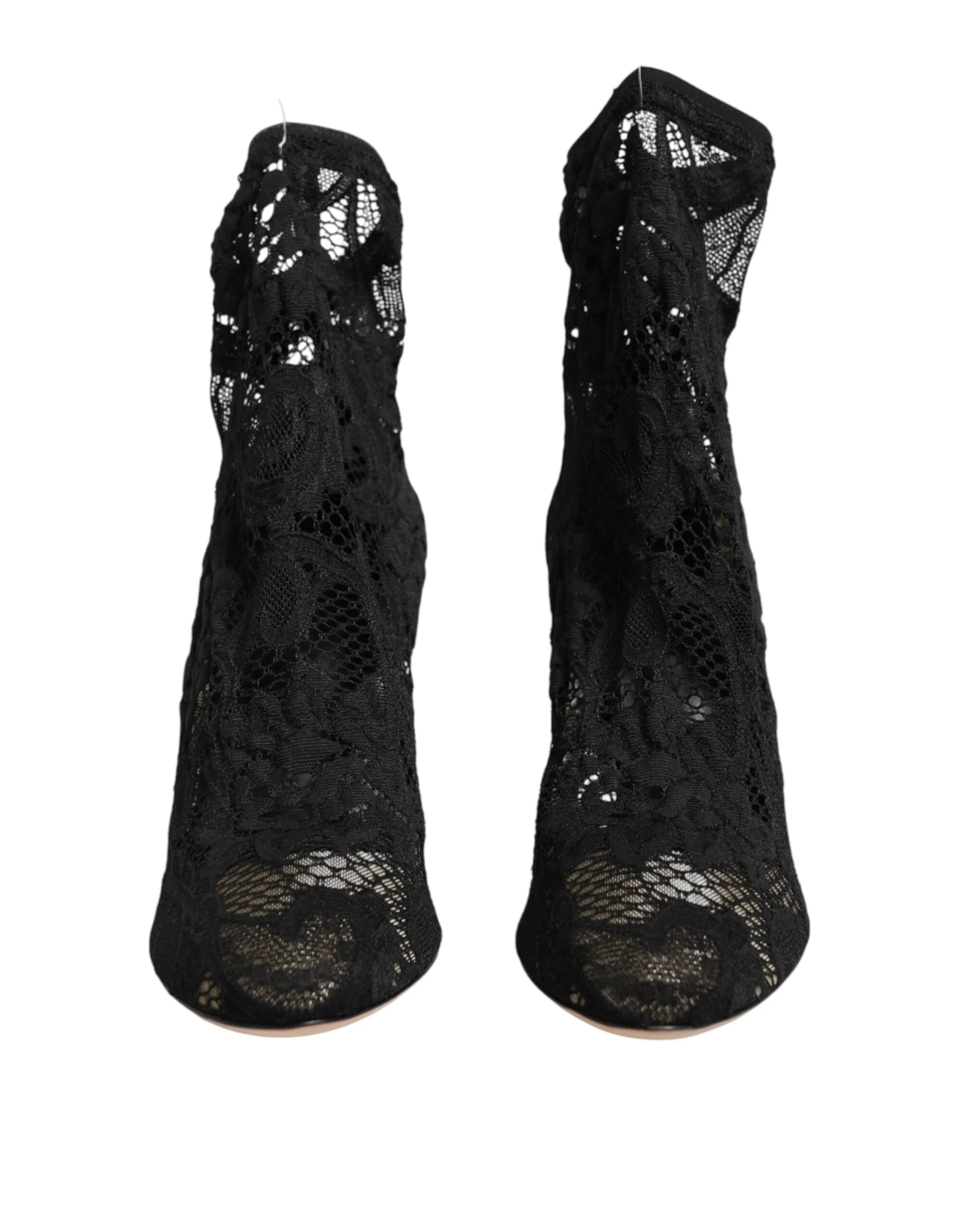 Dolce & Gabbana Black Stretch Socks Taormina Lace Boot Shoes - EU38/US7.5
