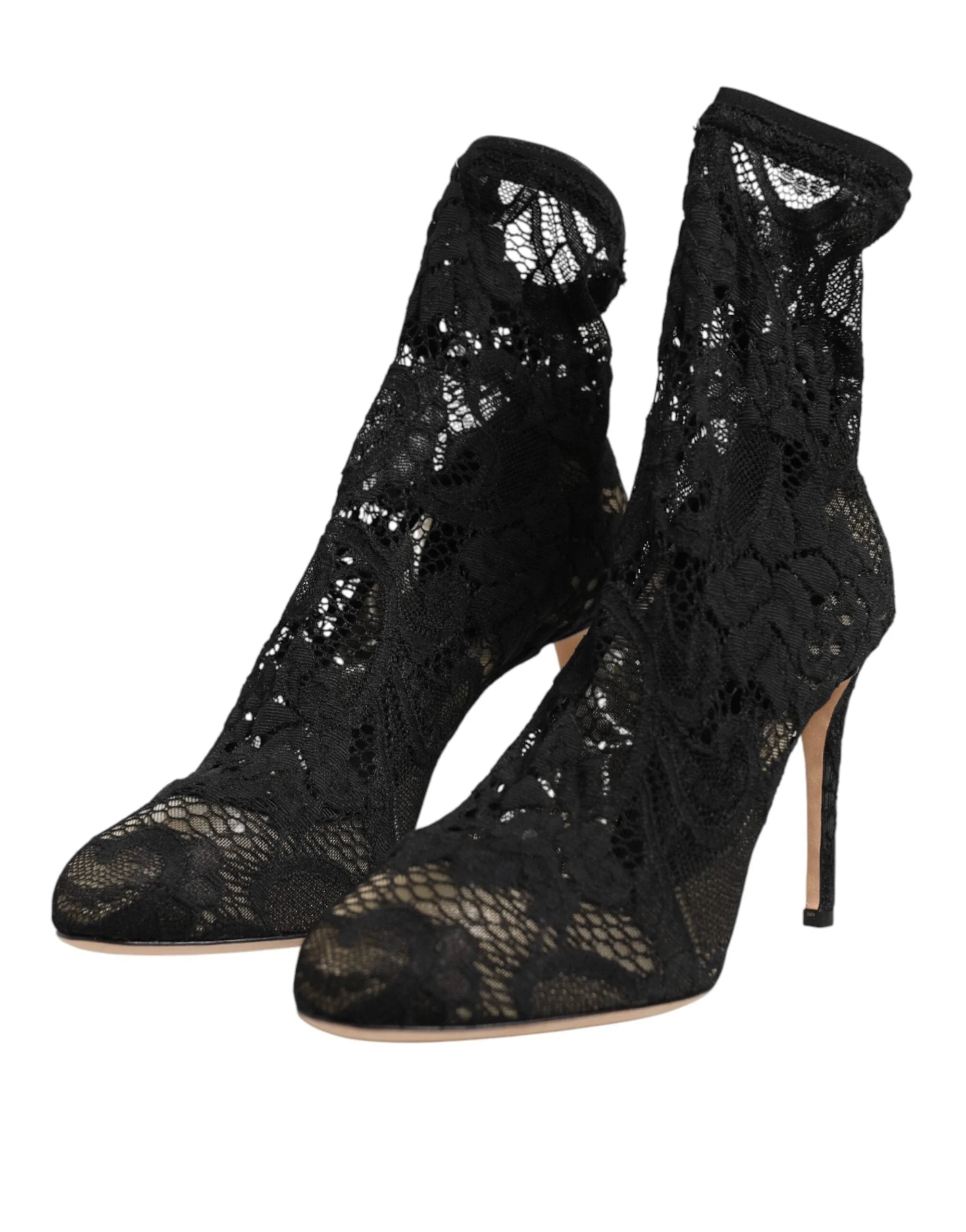 Dolce & Gabbana Black Stretch Socks Taormina Lace Boot Shoes - EU38/US7.5