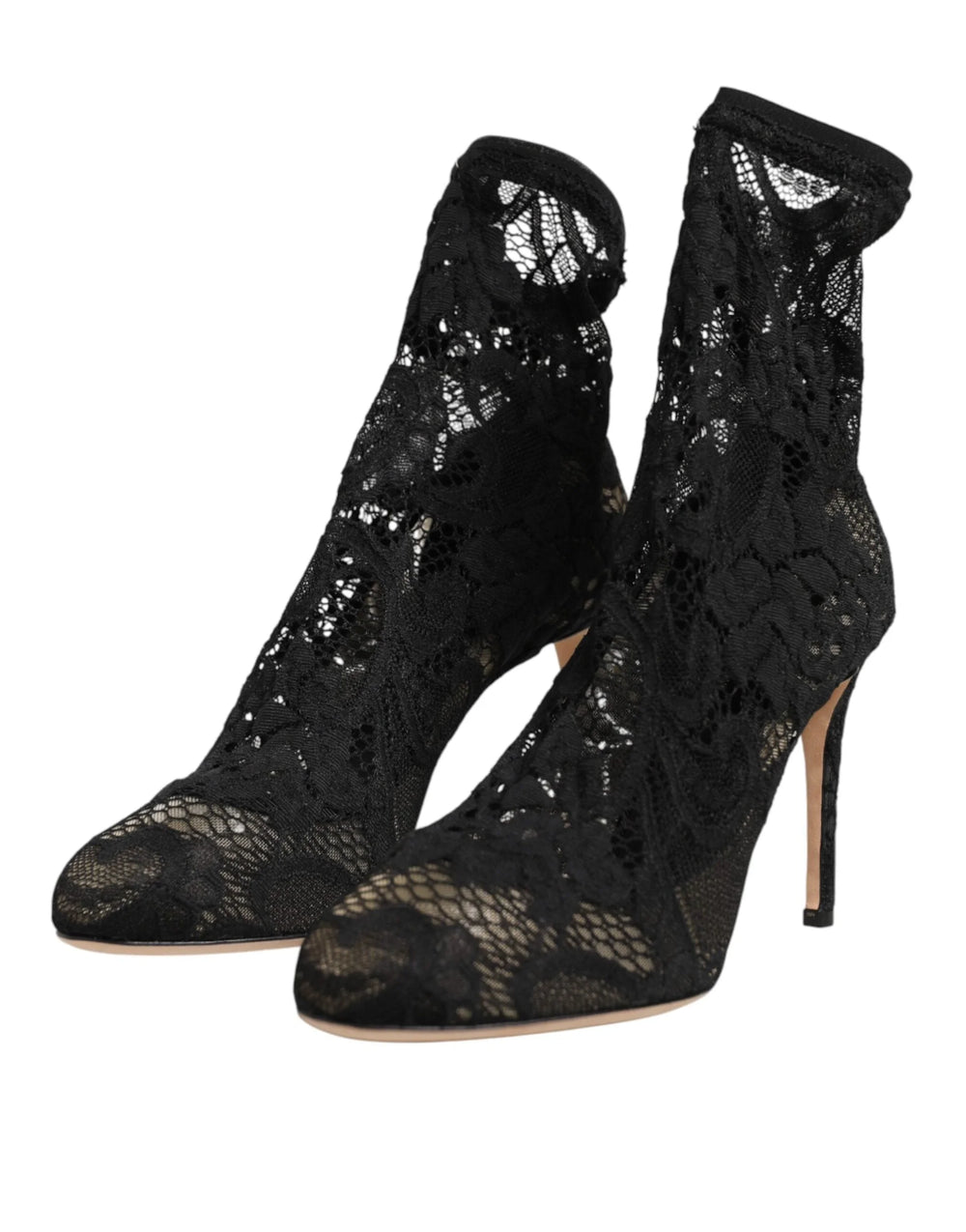 Dolce & Gabbana Black Stretch Socks Taormina Lace Boot Shoes - EU38/US7.5
