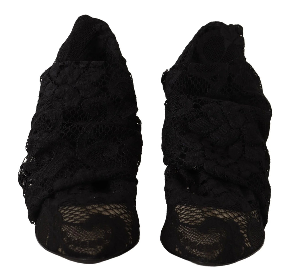 Dolce & Gabbana Black Stretch Socks Taormina Lace Boots Shoes - Boots