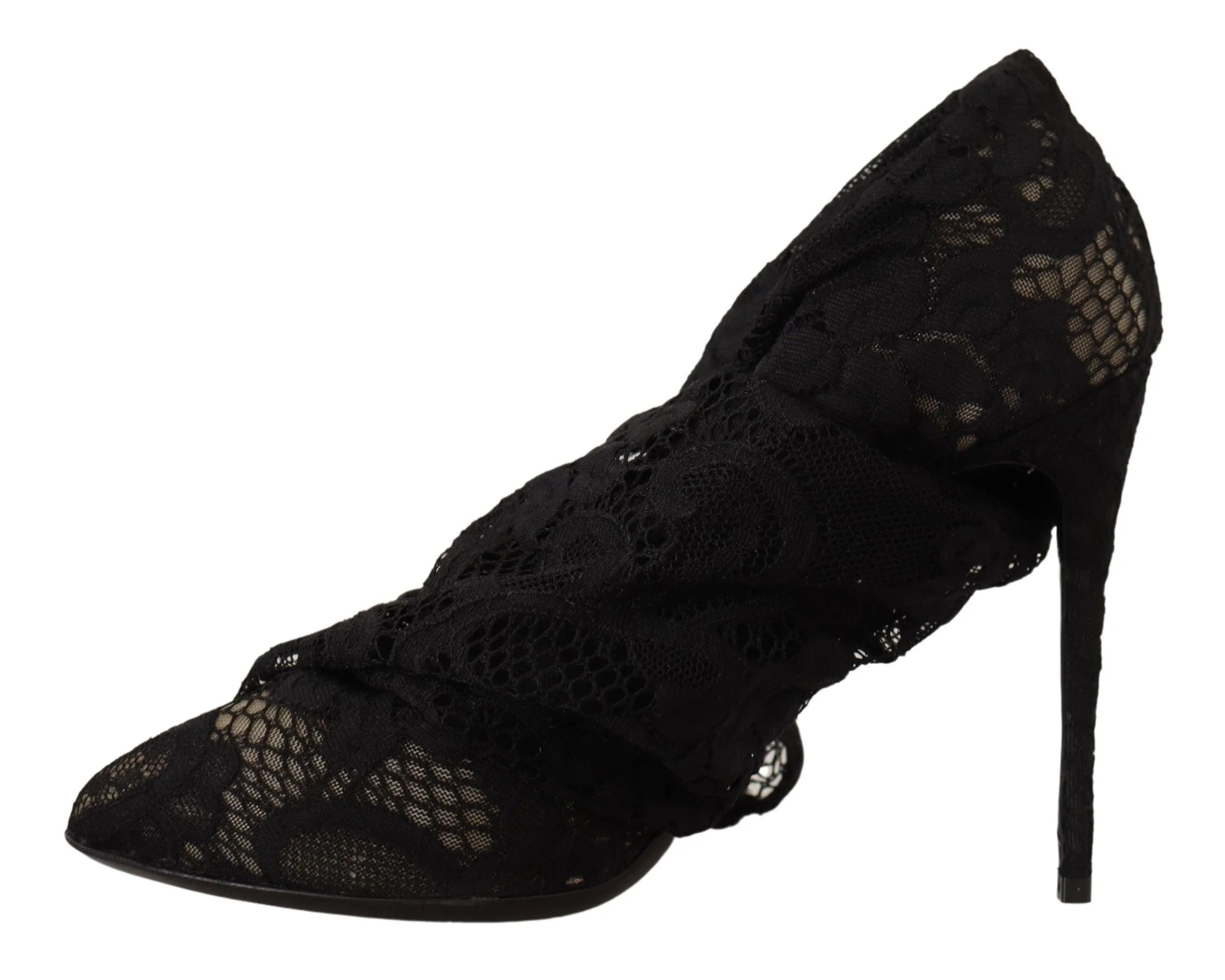 Dolce & Gabbana Black Stretch Socks Taormina Lace Boots Shoes - EU38.5/US8