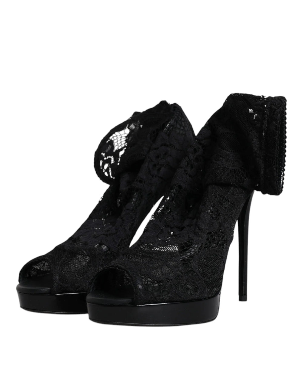 Dolce & Gabbana Black Stretch Taormina Lace Boots Shoes - EU39/US8.5