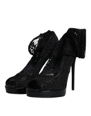 Dolce & Gabbana Black Stretch Taormina Lace Boots Shoes - EU39/US8.5