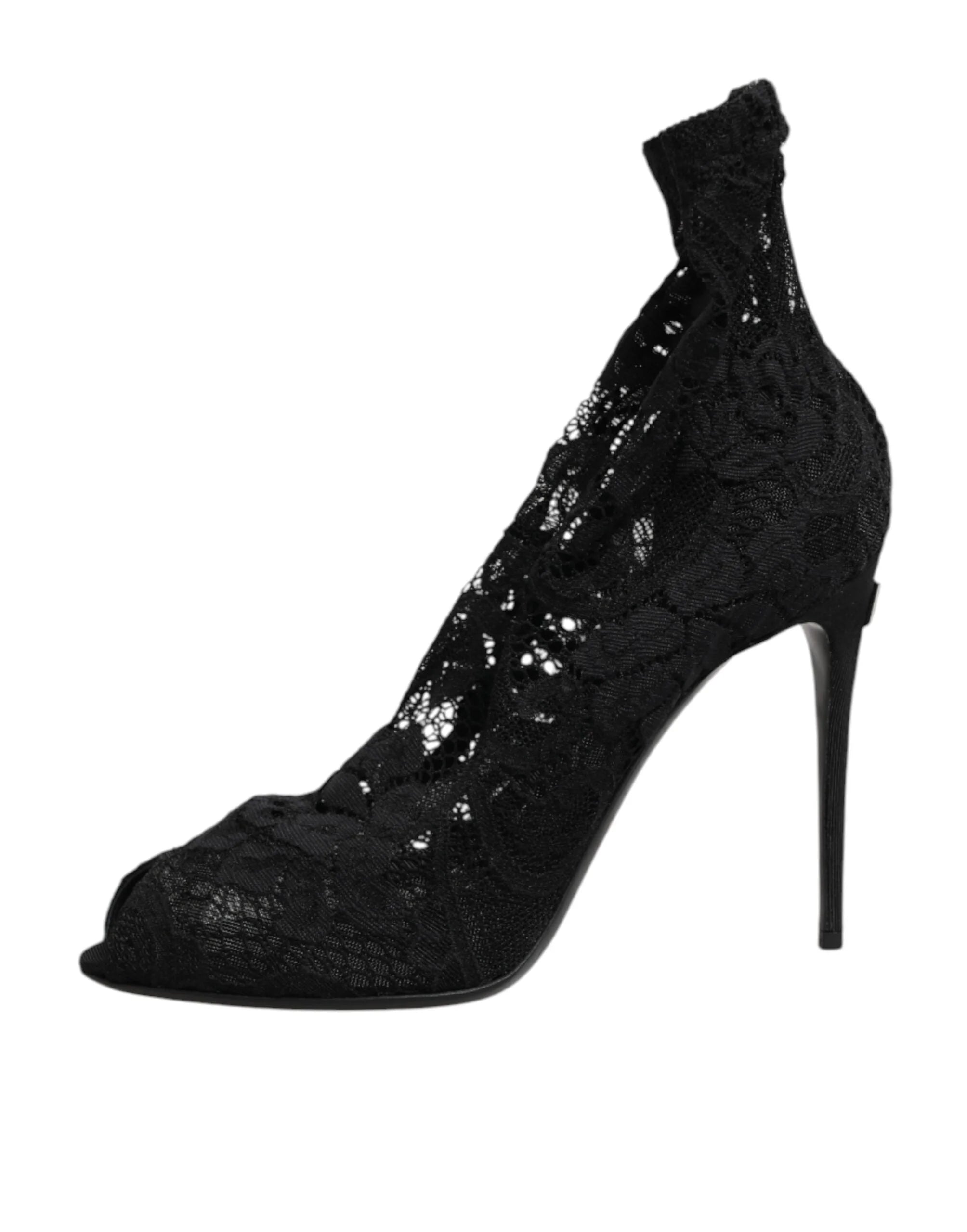 Dolce & Gabbana Black Stretch Taormina Lace Boots Shoes - EU39/US8.5 - Boots