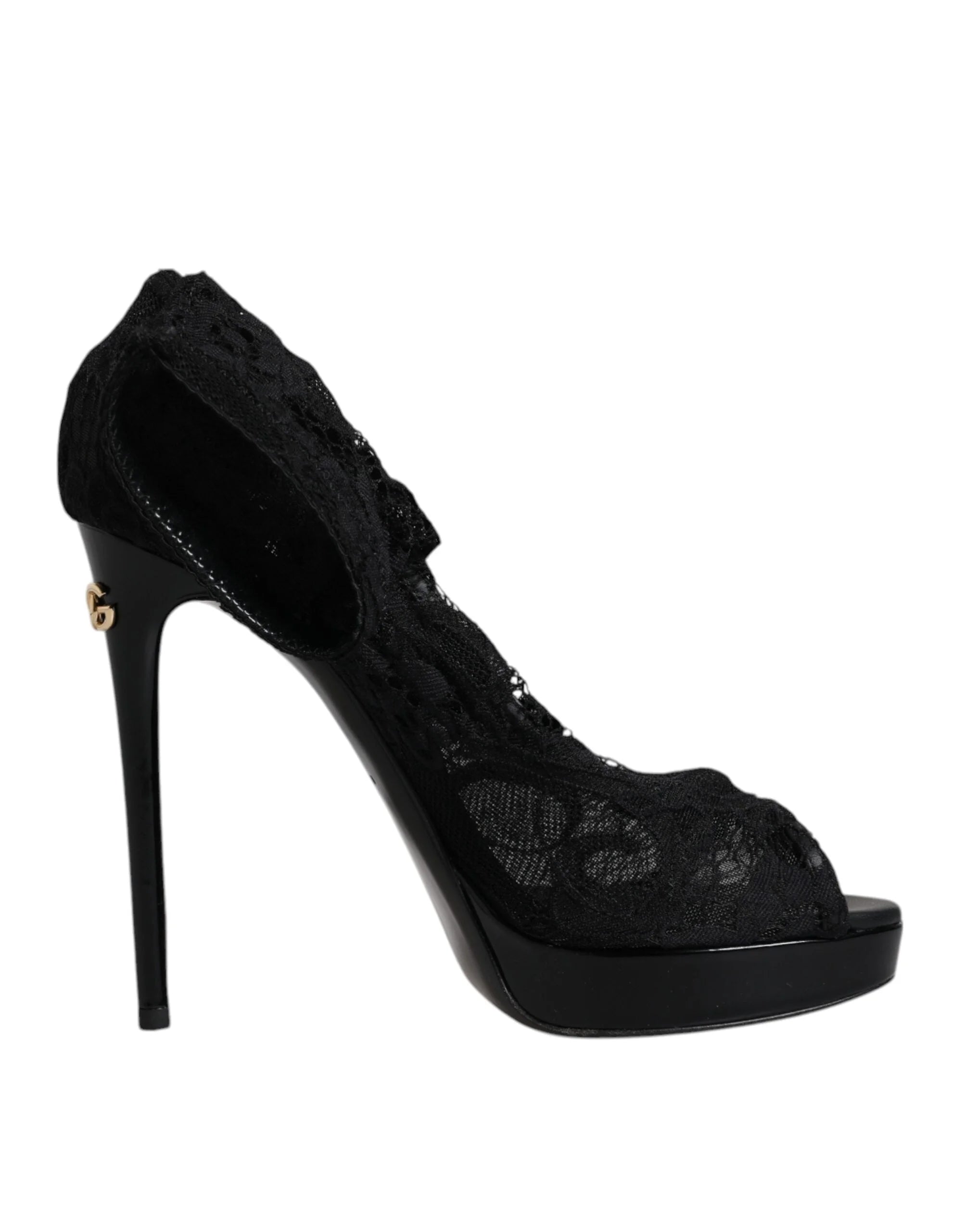 Dolce & Gabbana Black Stretch Taormina Lace Boots Shoes - EU39/US8.5