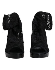 Dolce & Gabbana Black Stretch Taormina Lace Boots Shoes - EU39/US8.5 - Boots