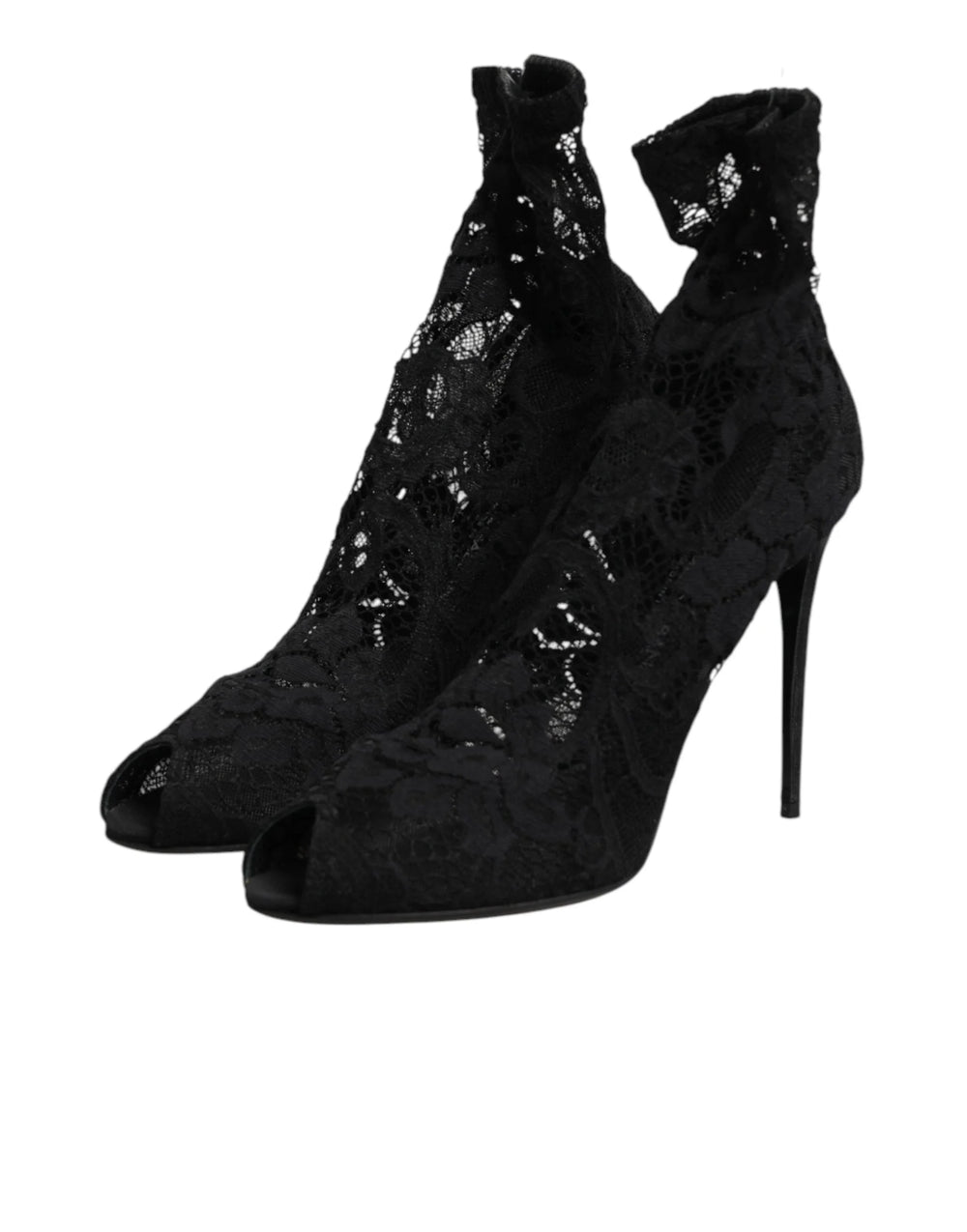 Dolce & Gabbana Black Stretch Taormina Lace Boots Shoes - EU39/US8.5 - Boots