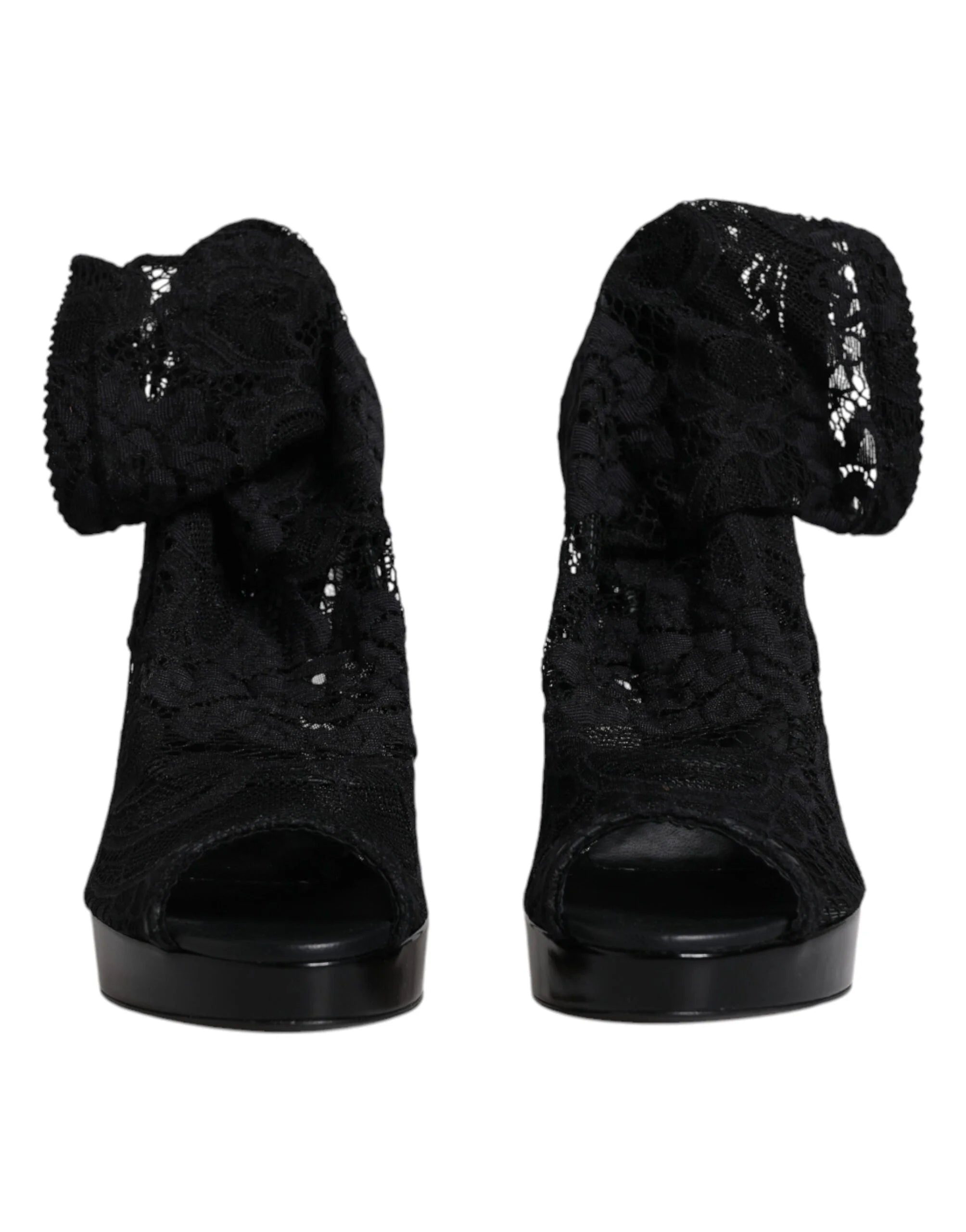 Dolce & Gabbana Black Stretch Taormina Lace Boots Shoes - EU39/US8.5