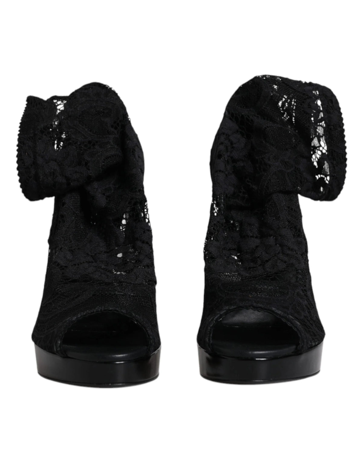 Dolce & Gabbana Black Stretch Taormina Lace Boots Shoes - EU39/US8.5