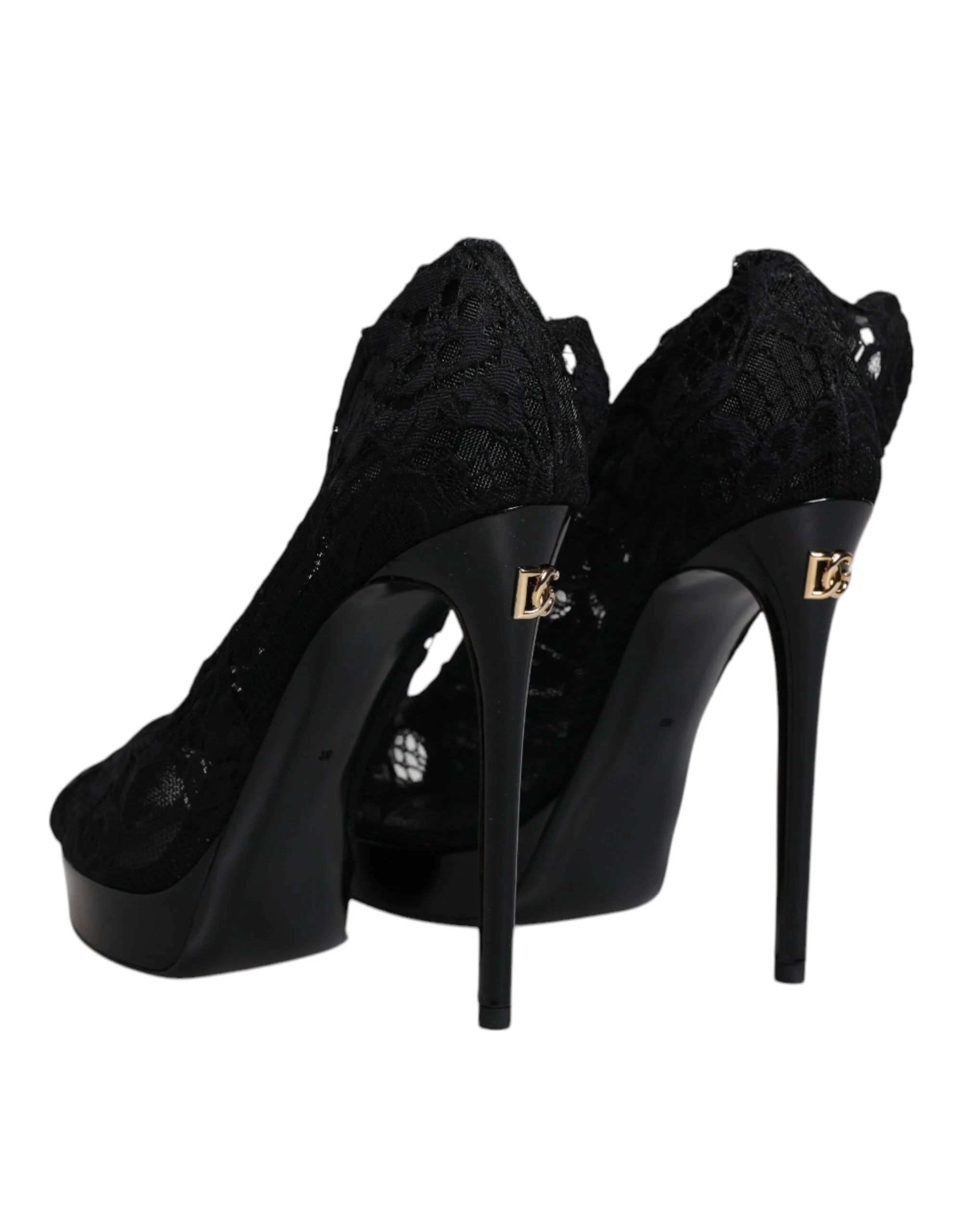 Dolce & Gabbana Black Stretch Taormina Lace Boots Shoes - EU39/US8.5