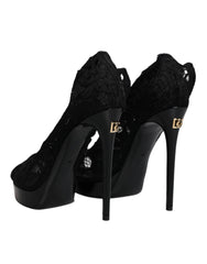 Dolce & Gabbana Black Stretch Taormina Lace Boots Shoes - EU39/US8.5
