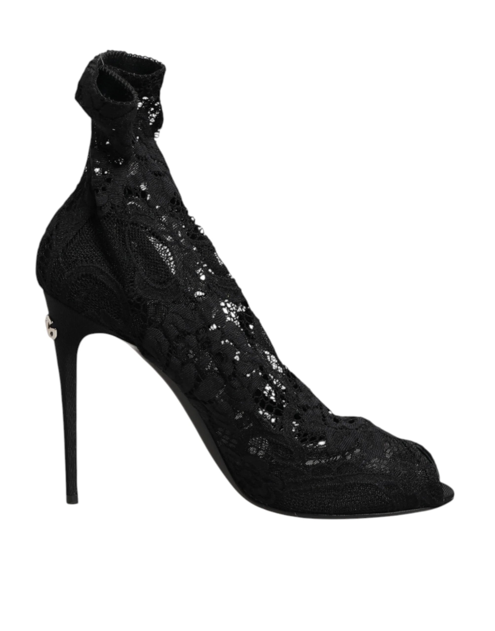 Dolce & Gabbana Black Stretch Taormina Lace Boots Shoes - EU39/US8.5 - Boots
