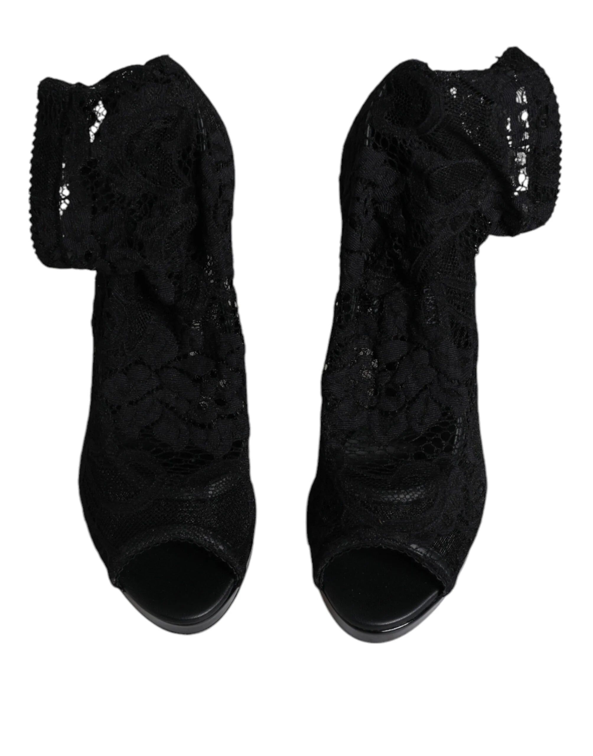 Dolce & Gabbana Black Stretch Taormina Lace Boots Shoes - EU39/US8.5