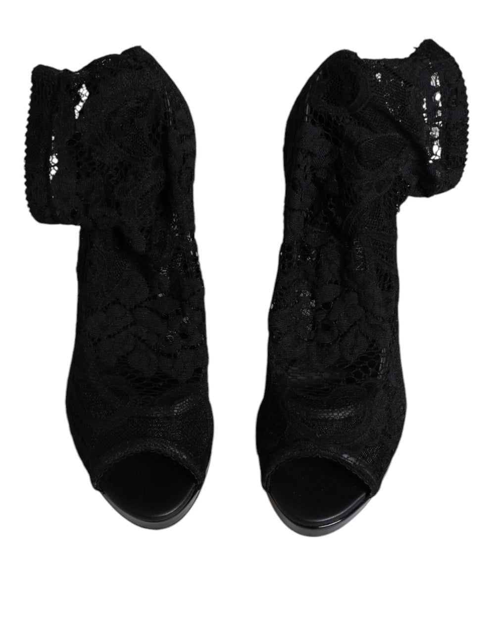Dolce & Gabbana Black Stretch Taormina Lace Boots Shoes - EU39/US8.5