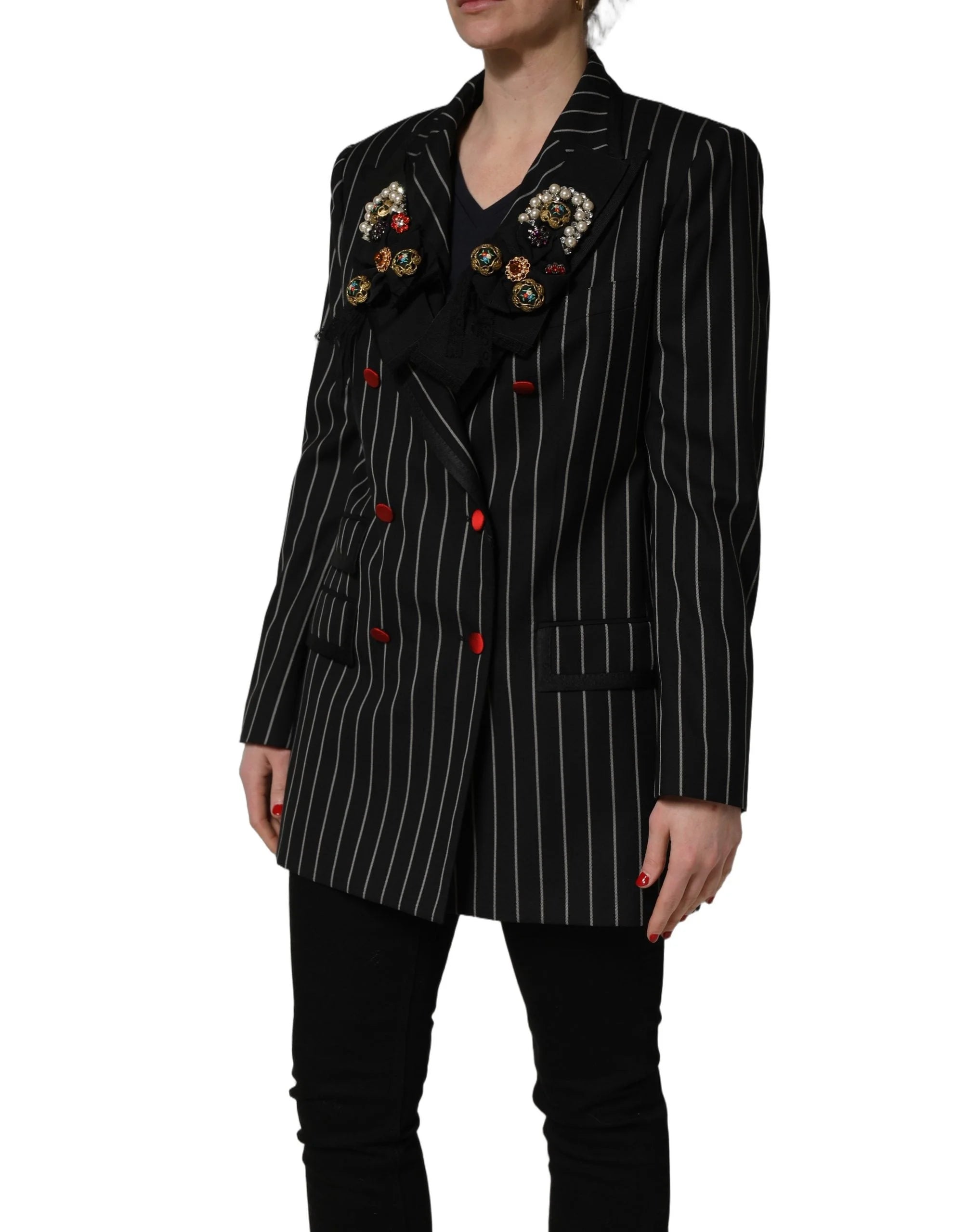 Dolce & Gabbana Black Stripe Double-Breasted Blazer Jacket - IT46|XL