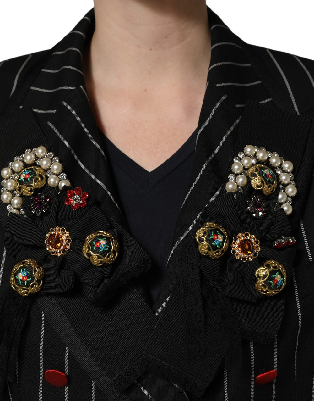 Dolce & Gabbana Black Stripe Double-Breasted Blazer Jacket - IT46|XL