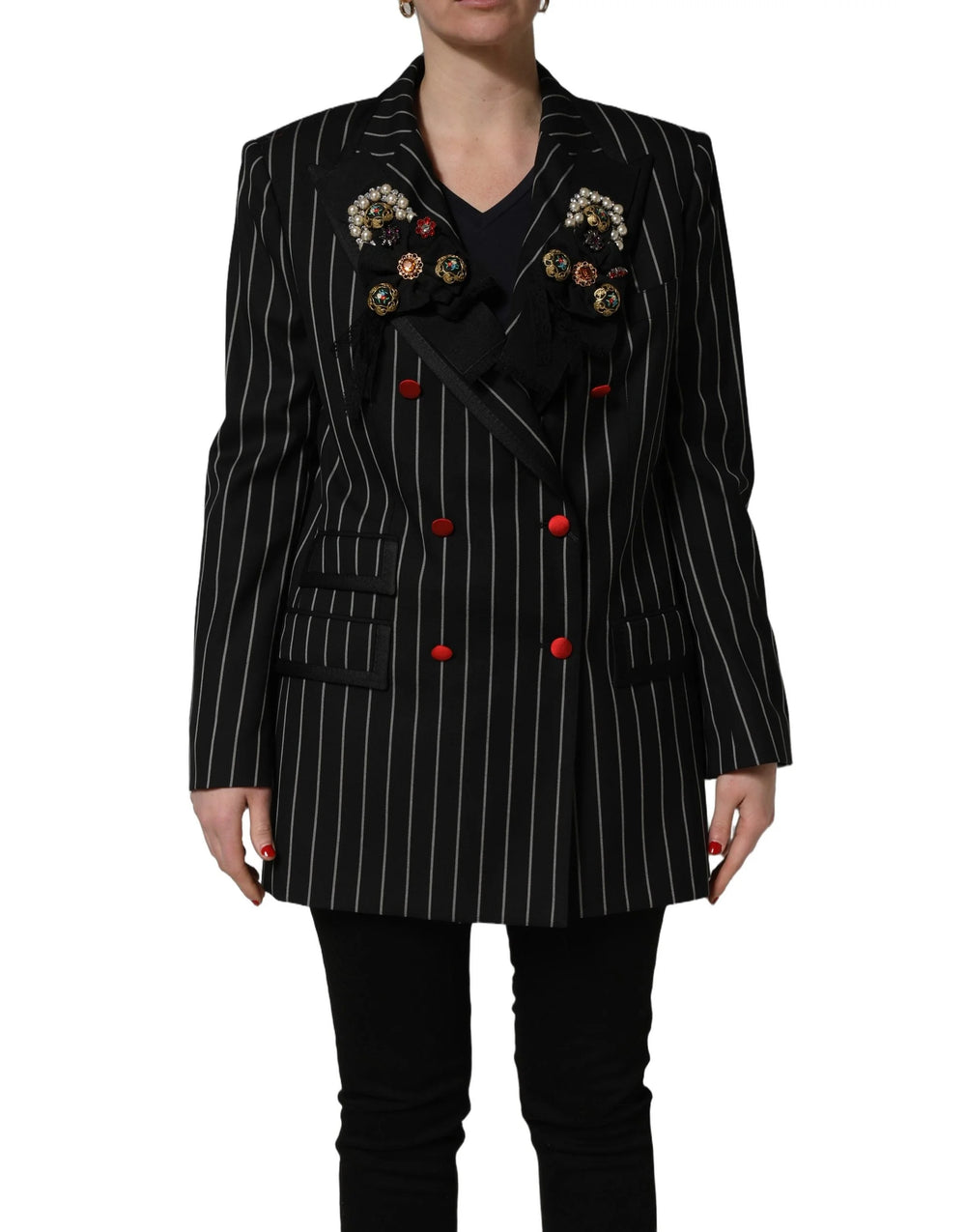 Dolce & Gabbana Black Stripe Double-Breasted Blazer Jacket - IT46|XL