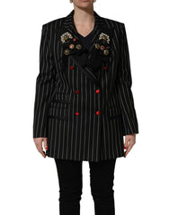Dolce & Gabbana Black Stripe Double-Breasted Blazer Jacket - IT46|XL
