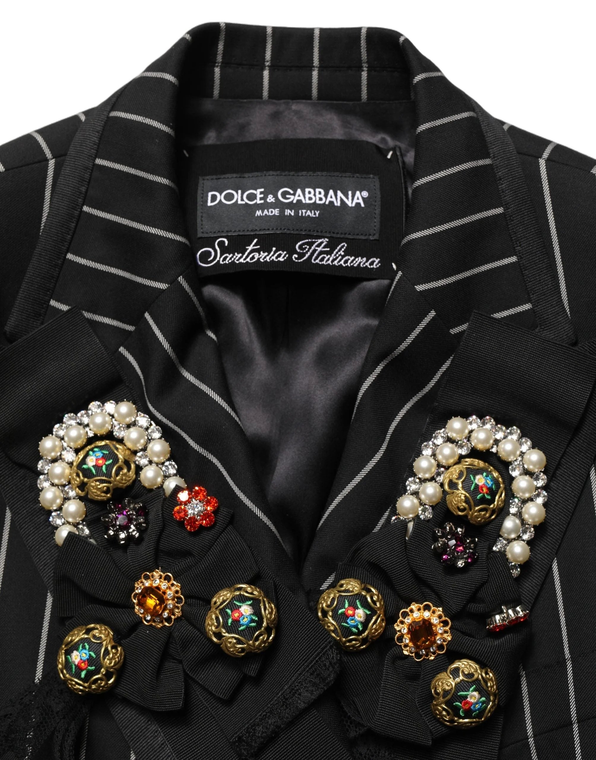 Dolce & Gabbana Black Stripe Double-Breasted Blazer Jacket - IT46|XL