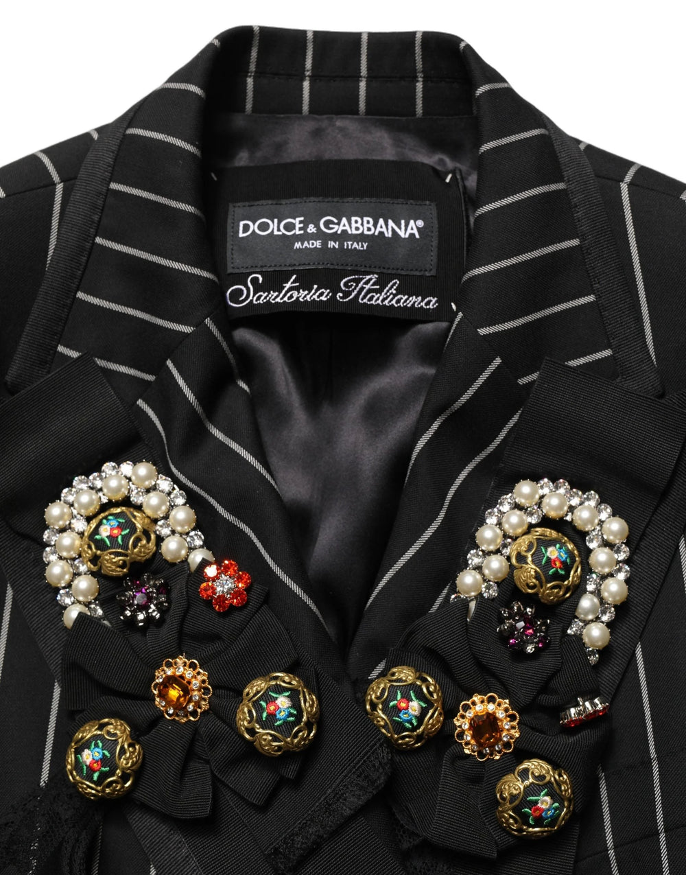 Dolce & Gabbana Black Stripe Double-Breasted Blazer Jacket - IT46|XL