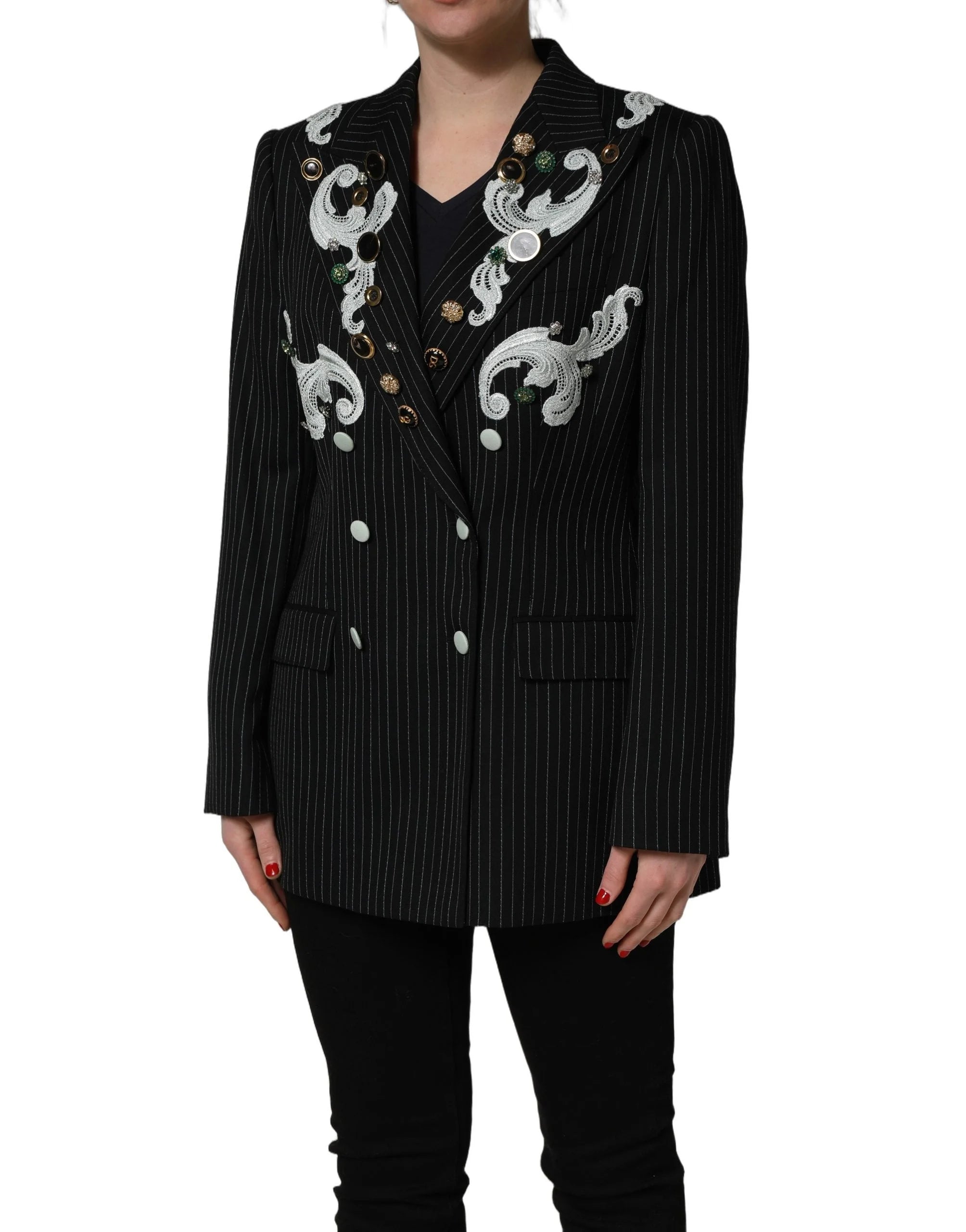 Dolce & Gabbana Black Stripe Double-Breasted Blazer Jacket - IT50|3XL