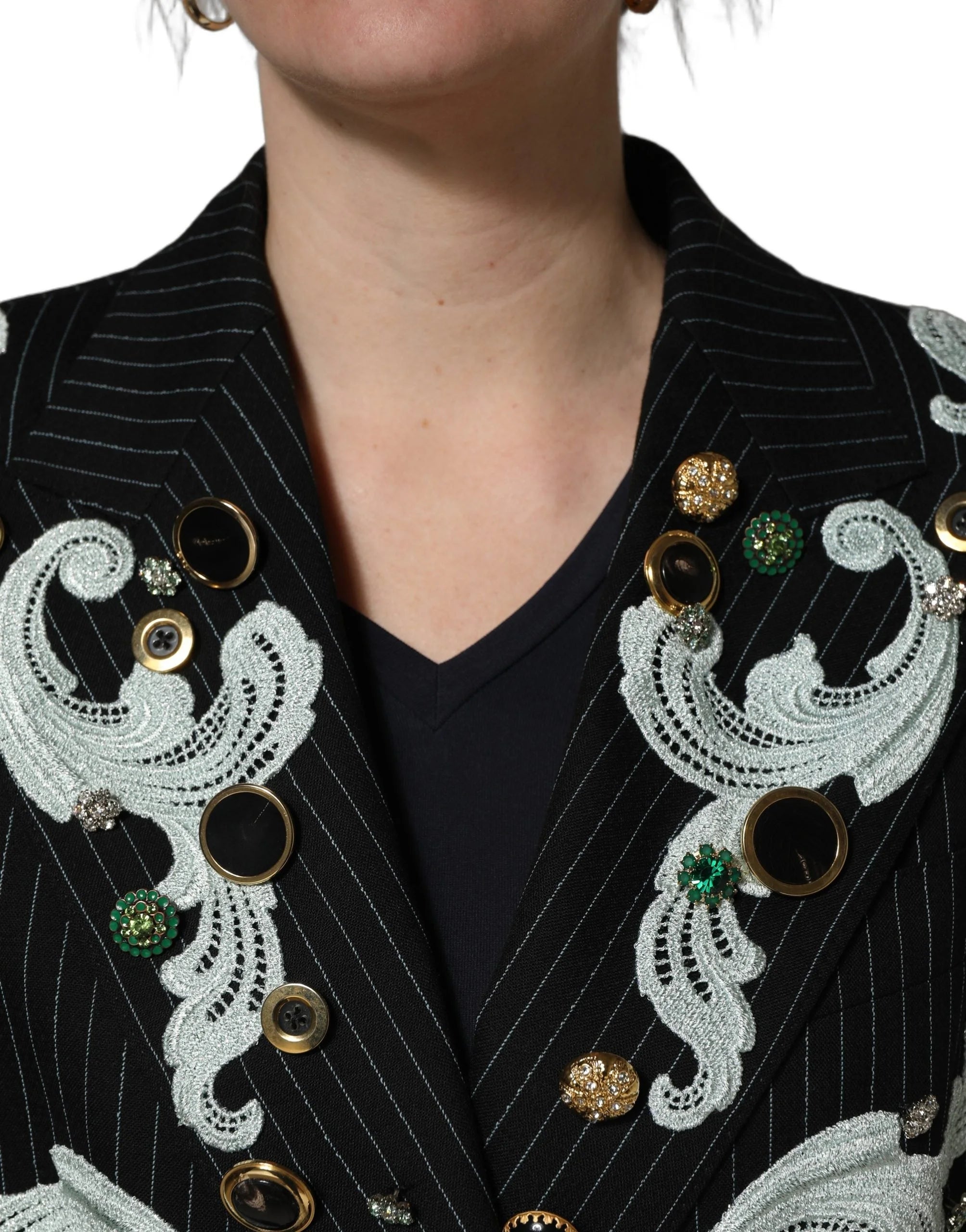 Dolce & Gabbana Black Stripe Double-Breasted Blazer Jacket - IT50|3XL