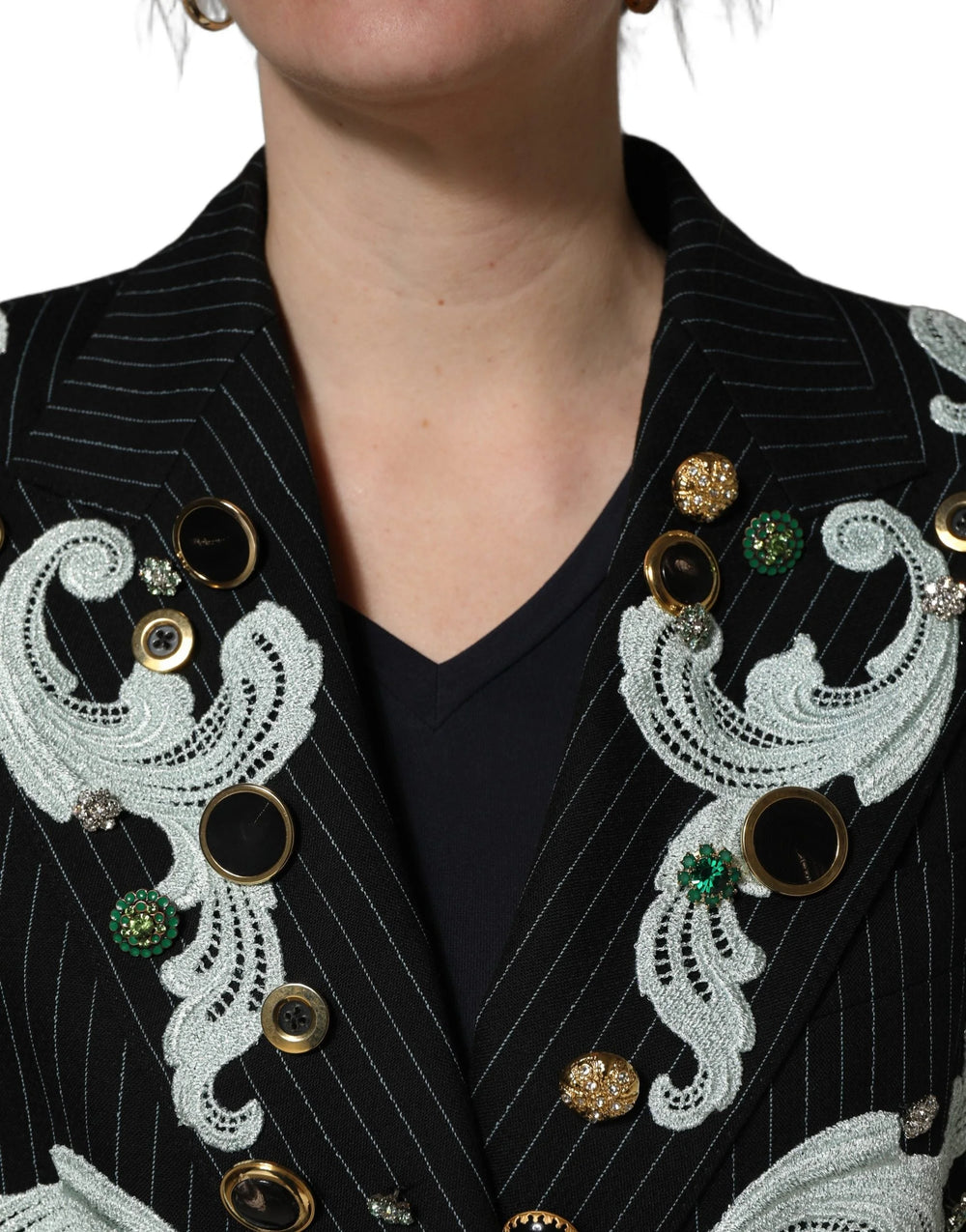 Dolce & Gabbana Black Stripe Double-Breasted Blazer Jacket - IT50|3XL