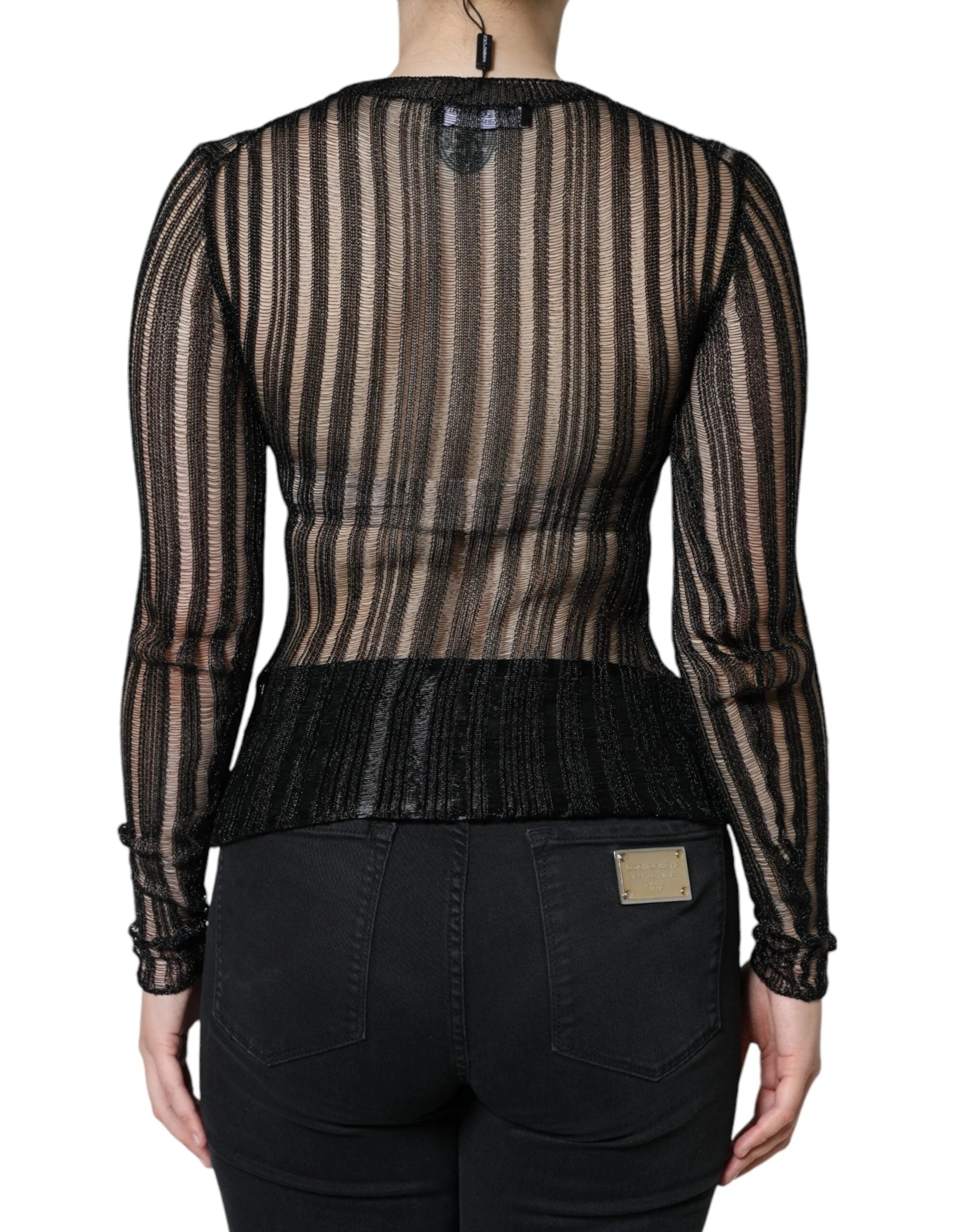 Dolce & Gabbana Black Stripe See Through Long Sleeves Top - IT40|S - Blouses
