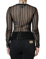 Dolce & Gabbana Black Stripe See Through Long Sleeves Top - IT40|S - Blouses