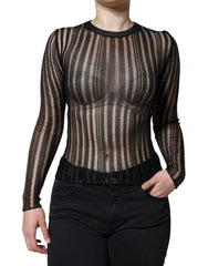Dolce & Gabbana Black Stripe See Through Long Sleeves Top - IT40|S - Blouses