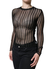 Dolce & Gabbana Black Stripe See Through Long Sleeves Top - IT40|S - Blouses