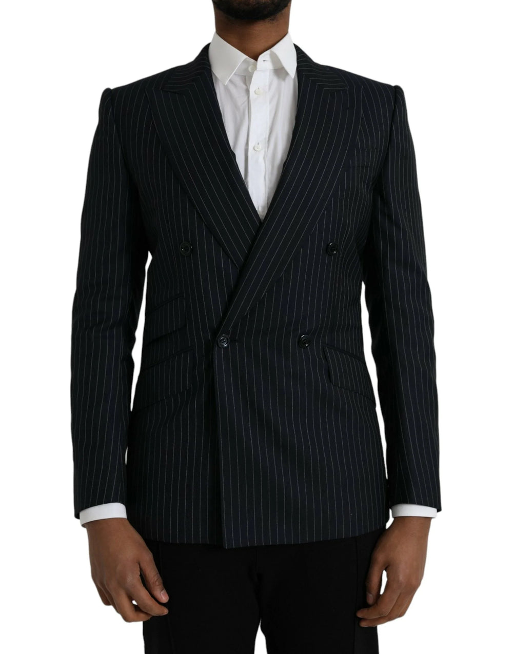 Dolce & Gabbana Black Stripe SICILIA Double Breasted Coat Blazer - IT46 | S - Sport Jackets