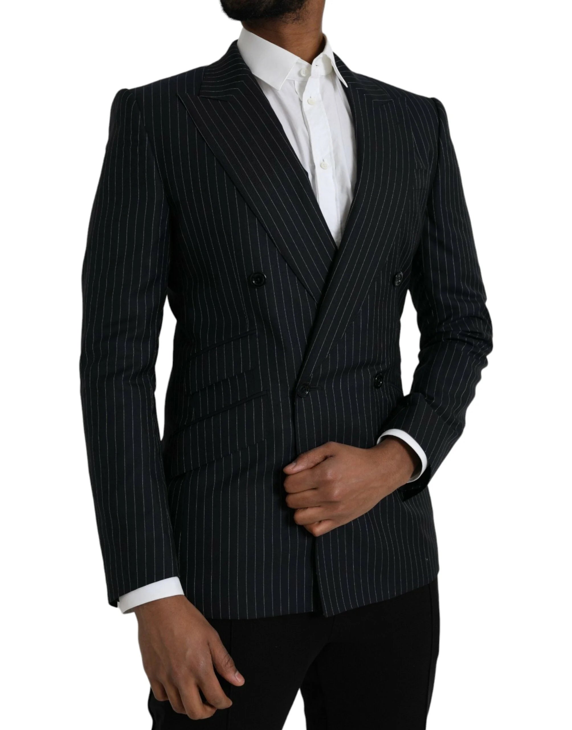 Dolce & Gabbana Black Stripe SICILIA Double Breasted Coat Blazer - IT46 | S - Sport Jackets
