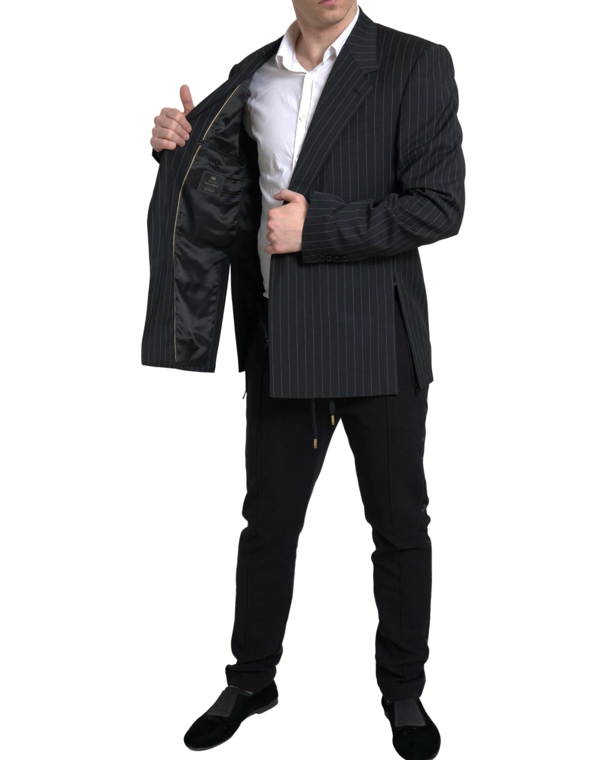Dolce & Gabbana Black Stripe Single Breasted SICILIA Blazer - IT58 | XXL - Sport Jackets