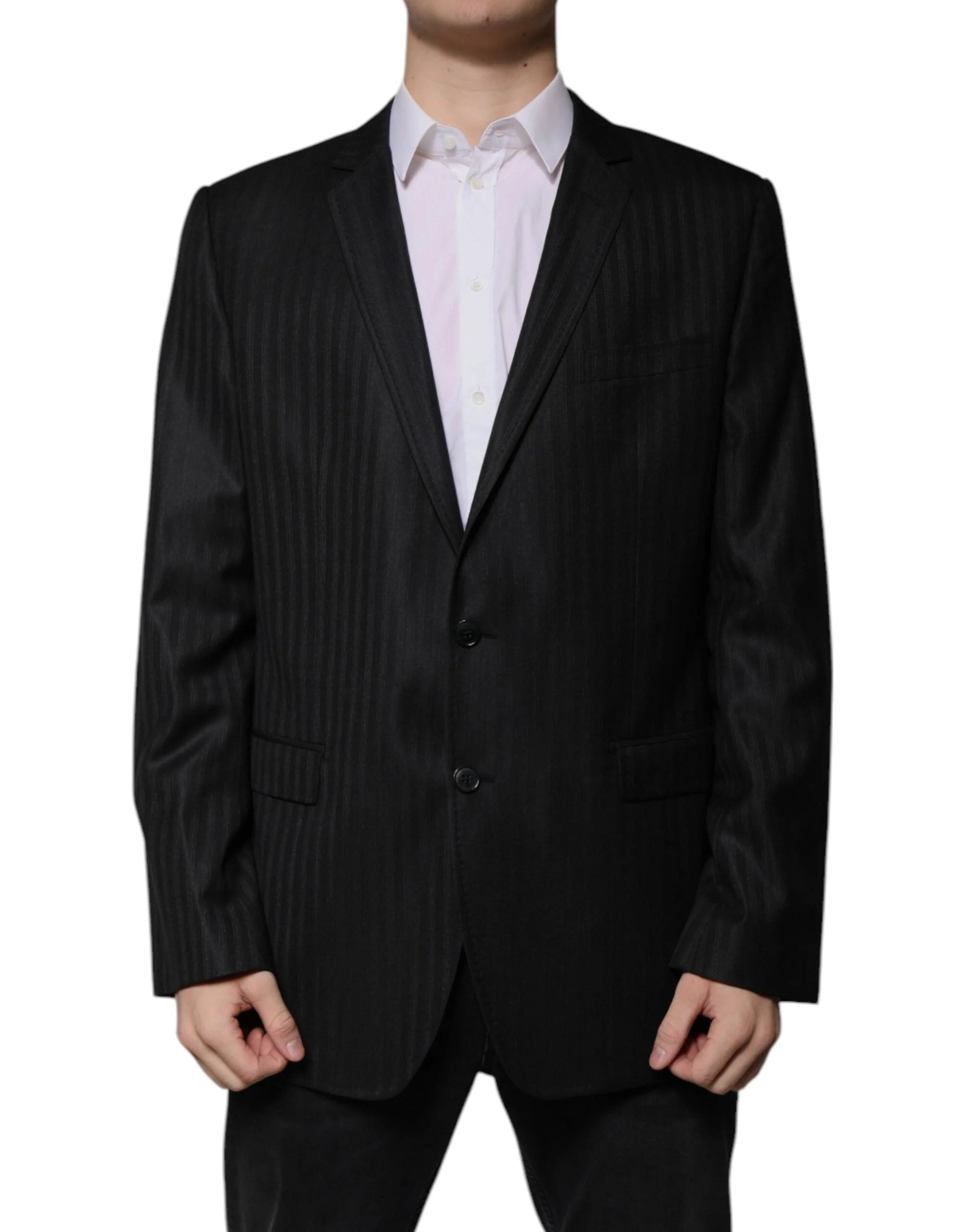 Dolce & Gabbana Black Stripe Wool Single Breasted Blazer - IT54 | XL - Sport Jackets