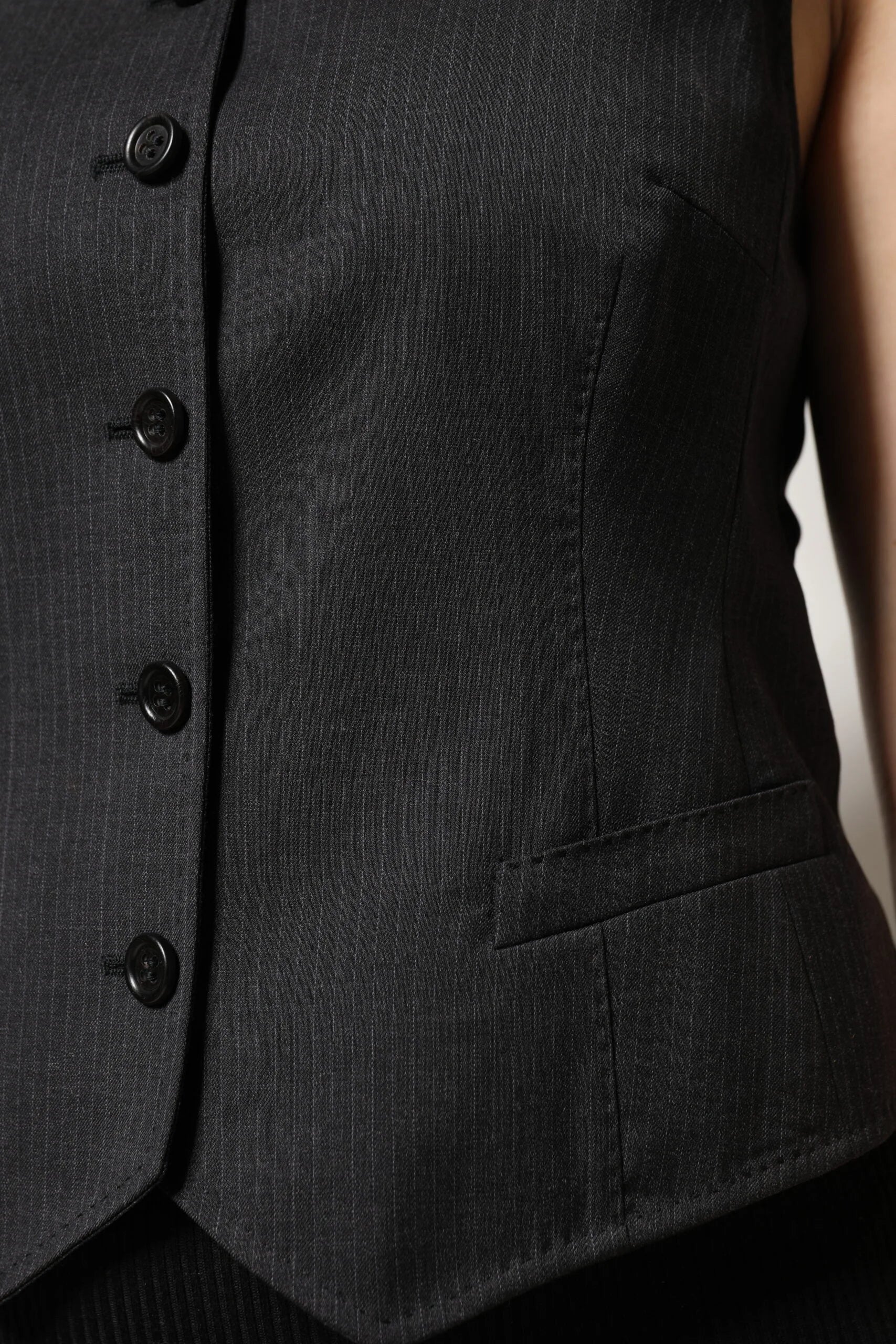 Dolce & Gabbana Black Striped Button Down Sleeveless Vest Top - IT42|M - Vests