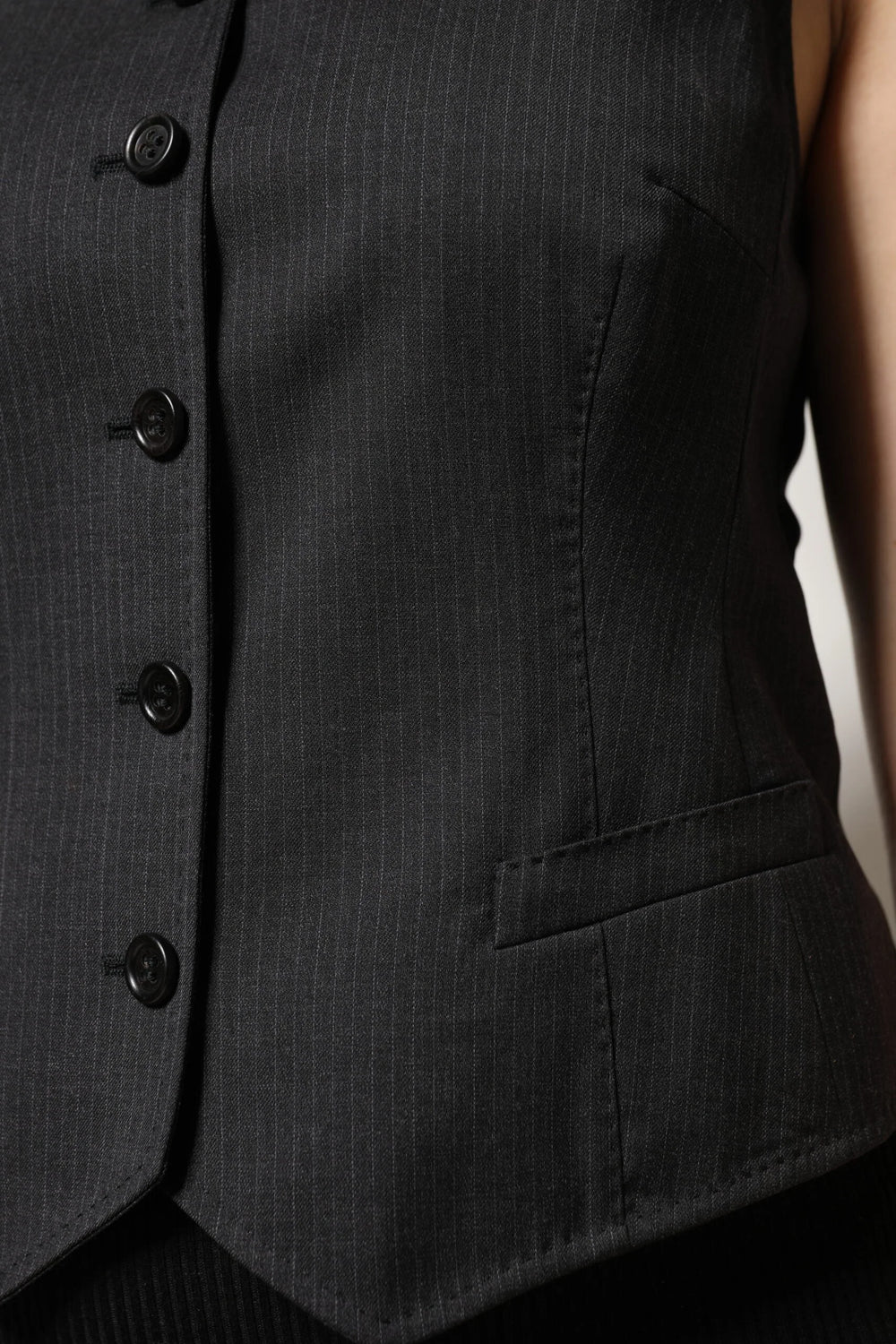 Dolce & Gabbana Black Striped Button Down Sleeveless Vest Top - IT42|M - Vests