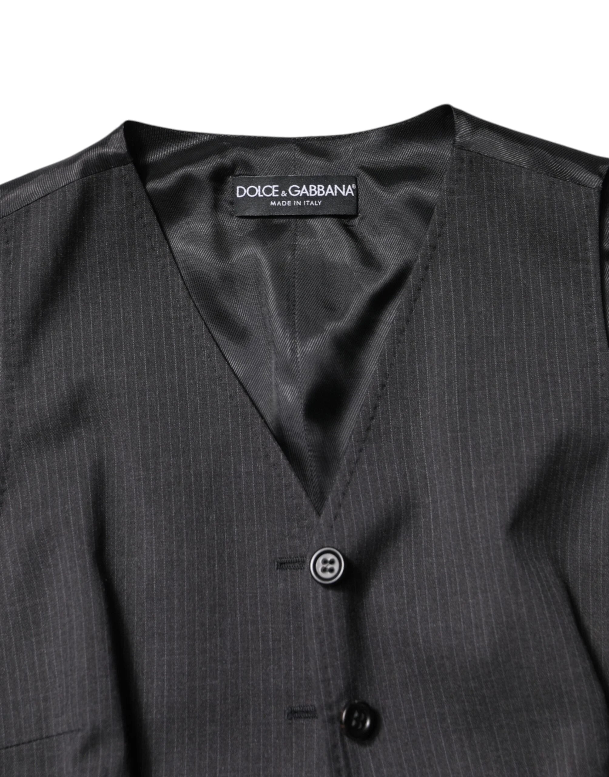 Dolce & Gabbana Black Striped Button Down Sleeveless Vest Top - IT42|M - Vests