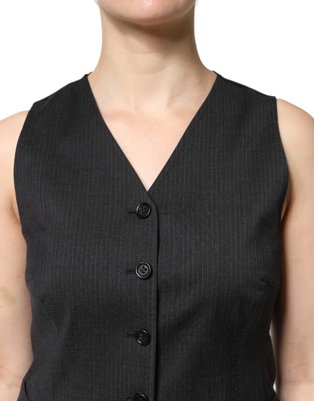 Dolce & Gabbana Black Striped Button Down Sleeveless Vest Top - IT42|M - Vests
