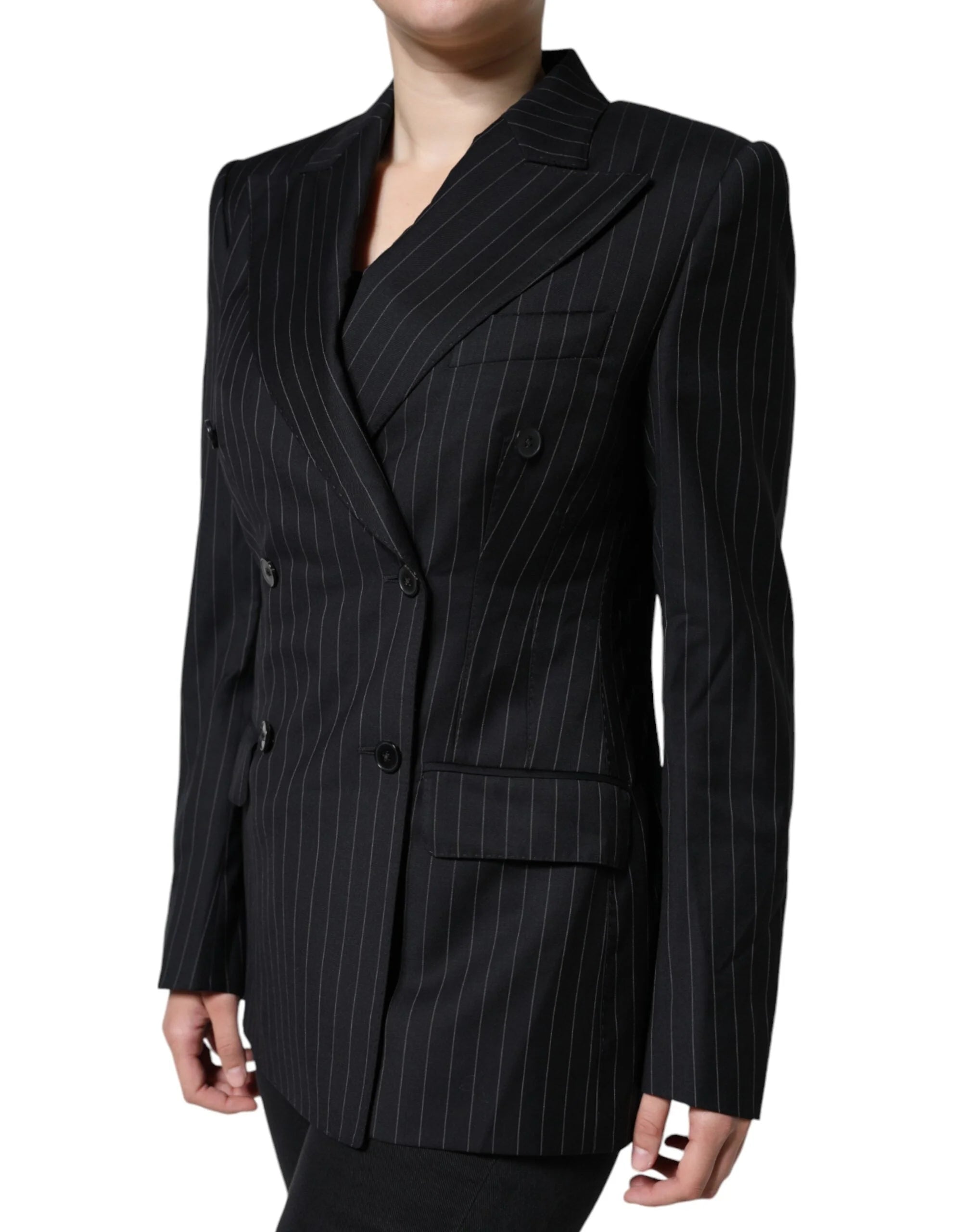 Dolce & Gabbana Black Striped Double Breasted Coat Jacket - IT44 | L - Sport Jackets