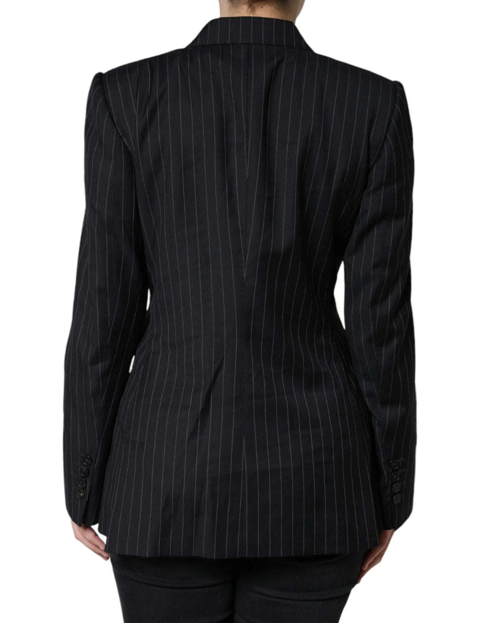 Dolce & Gabbana Black Striped Double Breasted Coat Jacket - IT44 | L - Sport Jackets