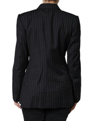 Dolce & Gabbana Black Striped Double Breasted Coat Jacket - IT44 | L - Sport Jackets