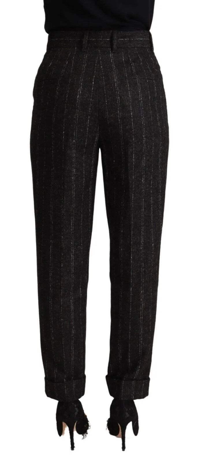 Dolce & Gabbana Black Striped High Waist Tapered Pants - IT38|XS - Trousers