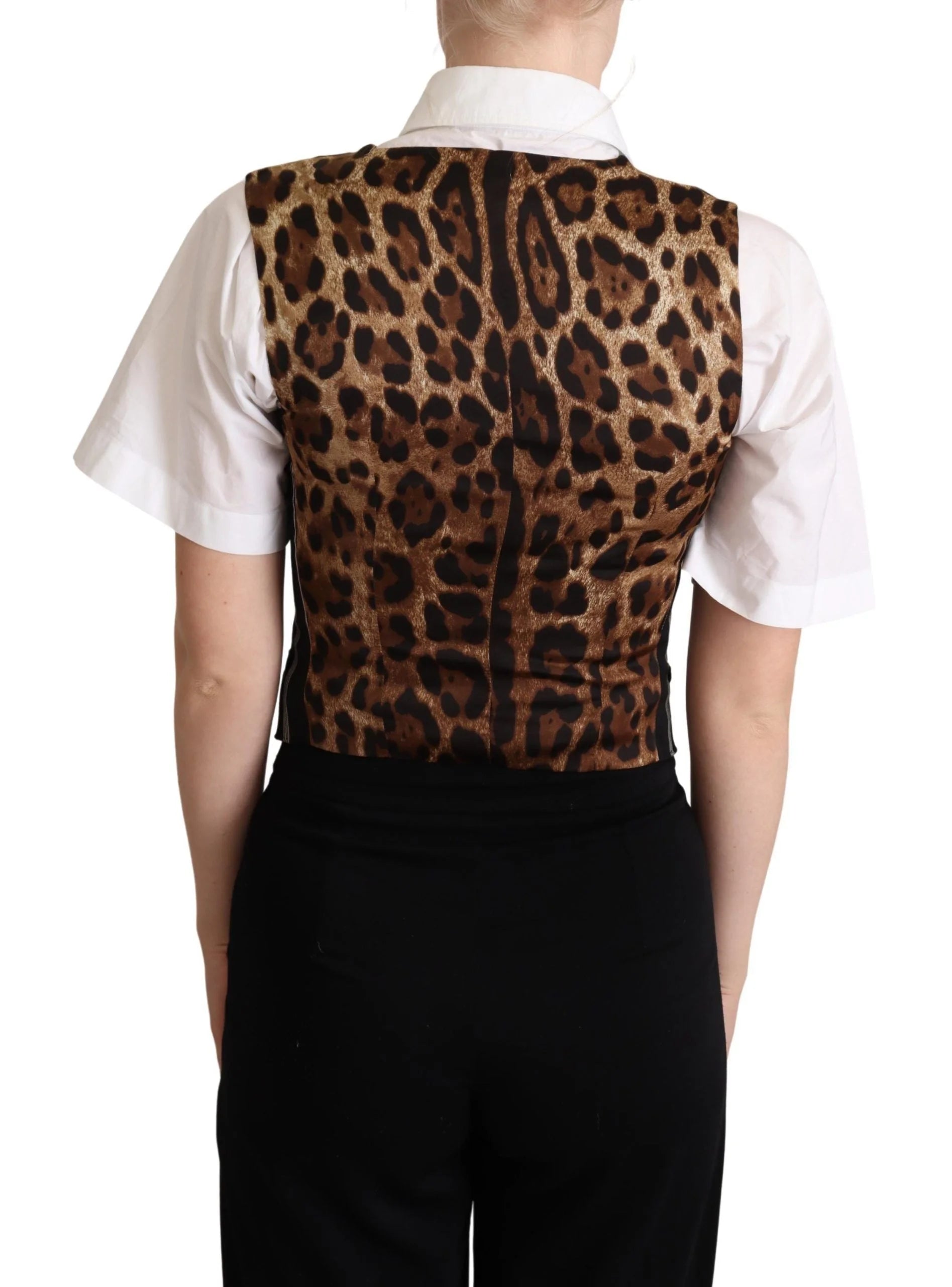 Dolce & Gabbana Black Striped Leopard Print Waistcoat Vest - IT40|S - Vests